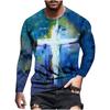 Jesus Cross 3D Print T-Shirts Men's Round Neck Long Sleeve T Shirt Streetwear Harajuku Y2k Hip Pop Street Wear Tops Mens Clothes