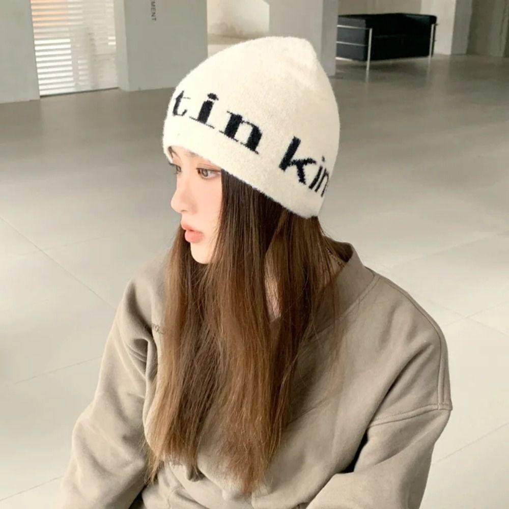 Letter Embroidery Knitted Hat Y2K Ear Protection Hat 2023 Beanie Hats  Girl
