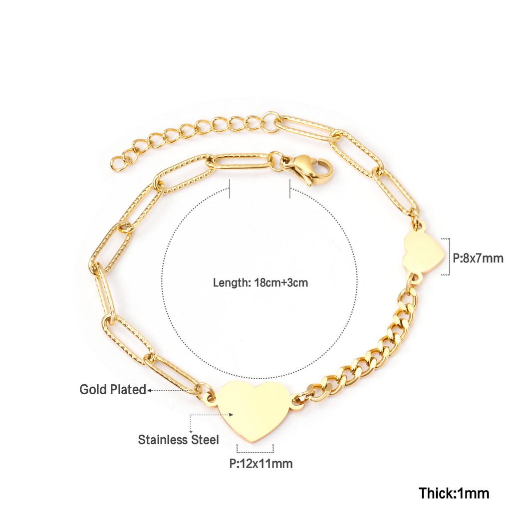 Stainless Steel Bracelet, Personalized and Creative Asymmetrical Splicing Love Pendant Chain Stainless Steel Bracelet