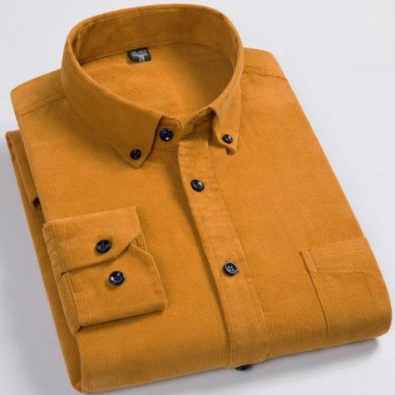 Nové Pánské Košile z Manšestru Módní Business Casual Pohodlné Nadměrná Velikost Jednobarevné s Dlouhým Rukávem Pánské Oblečení