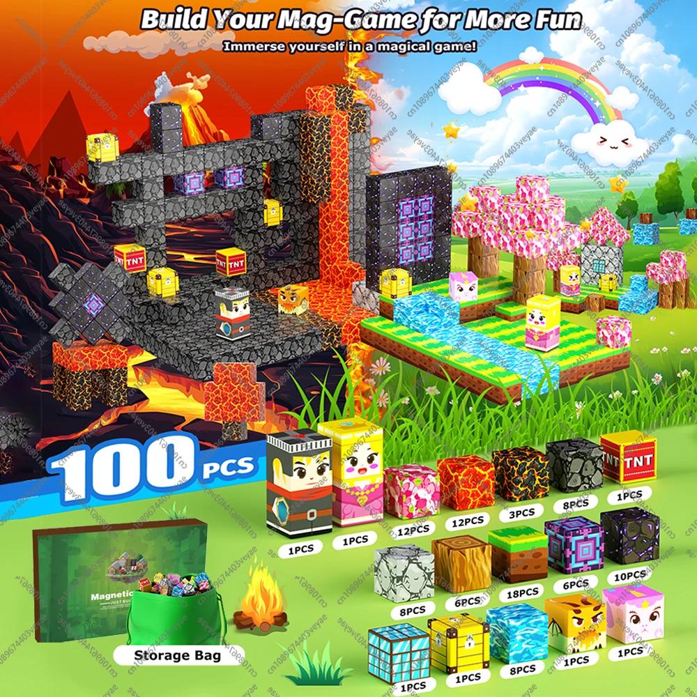 Magnetische Bausteine Mine World Magnetwürfel Wald Set für Junge Mädchen Kind Alter 3+ DIY Modell Kinder STEM Sensorisches Spielzeug Geschenk