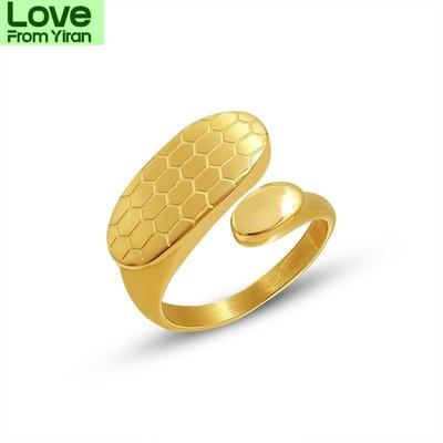 18k Gold Color Irregular Honeycomb Mesh Ring Women Stainless Steel Open Ring