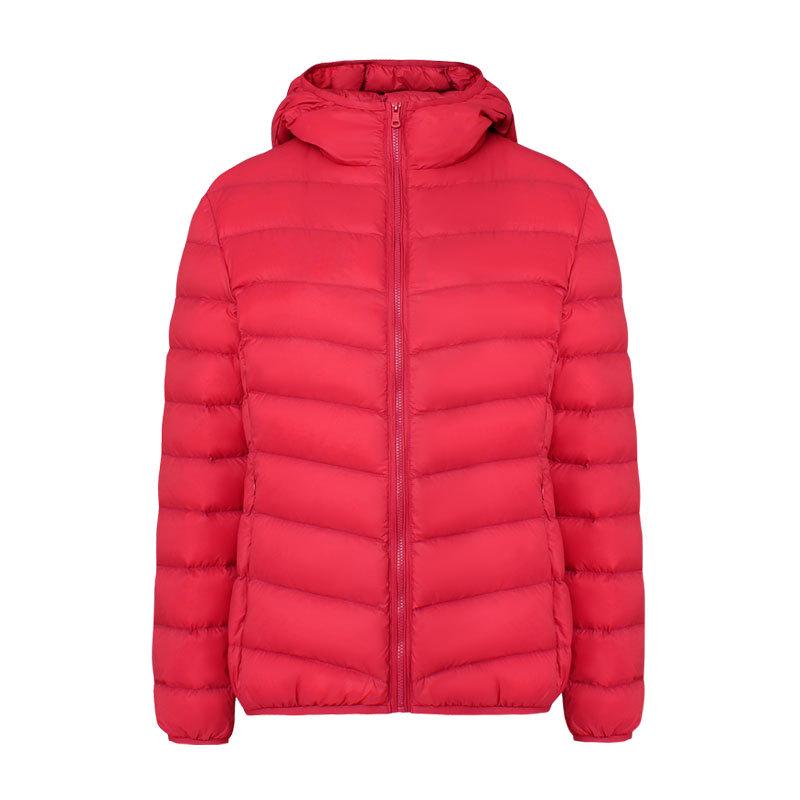 Women's Lightweight Hooded Down Jacket - 90% Down, Solid Color, Casual Warm Plus Size Coat for Autumn/Winter.
