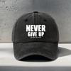 1pc Vintage Distressed Baseball Cap "NEVER GIVE UP" Funny Print Breathable Hat for Women and Men,Adjustable Outdoor Vacation Cap