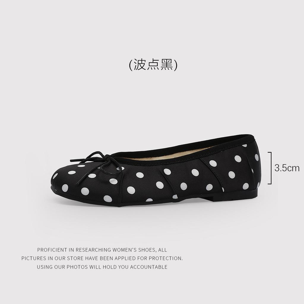 Scarpe Singole Piatte Balletto Primavera Raso Pois Bocchetto Leggero
