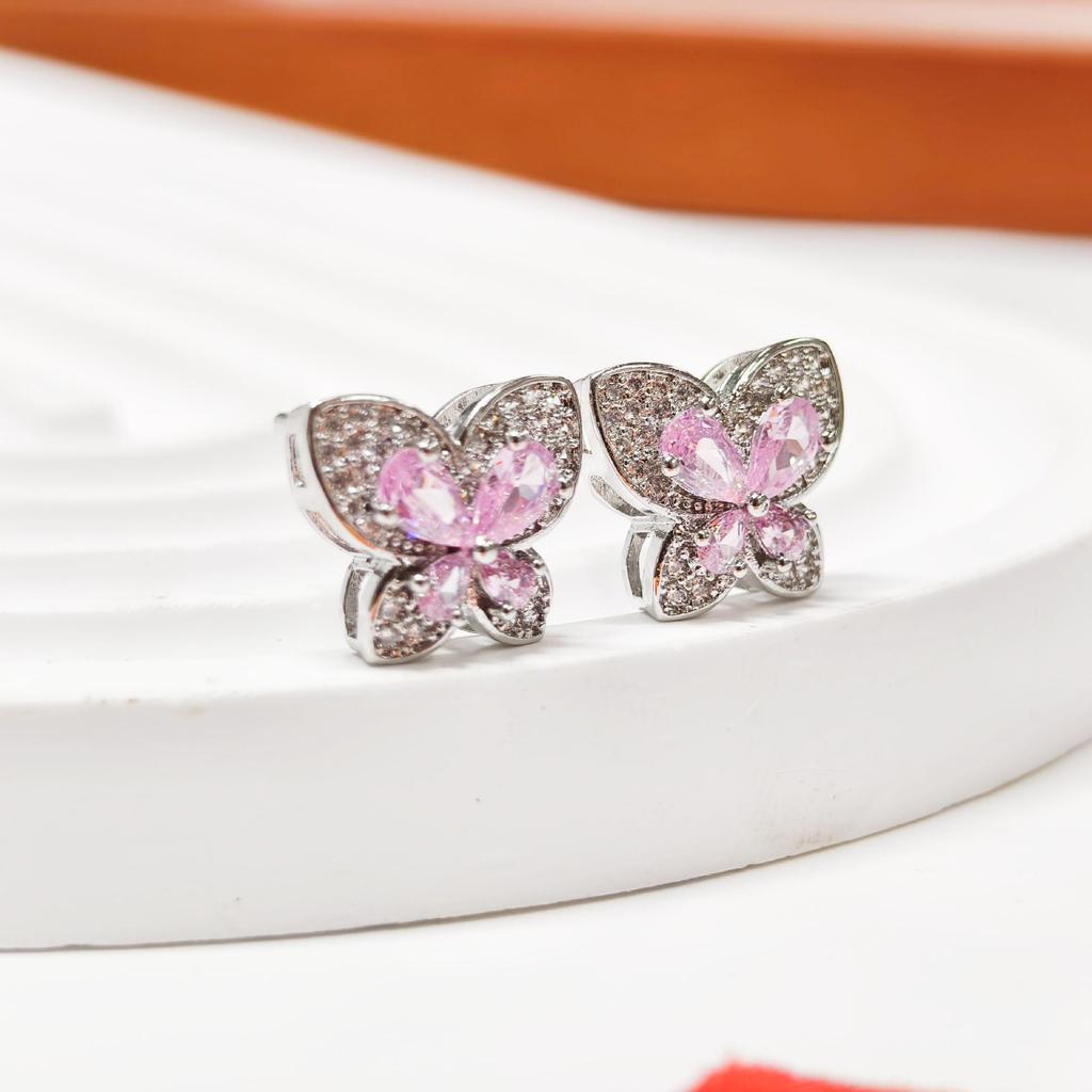 Gesi En Jewelry Korean Style Cherry Blossom Pink Butterfly Ring Set - Sweet and Individualistic Three-Piece Girly Accessory.