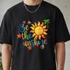 Be The Sunshine Colorful Tee, Bright Summer Beach Shirt with Sun, Palm Tree and Starfish, Cheerful Positive Quote Top for Warm Days