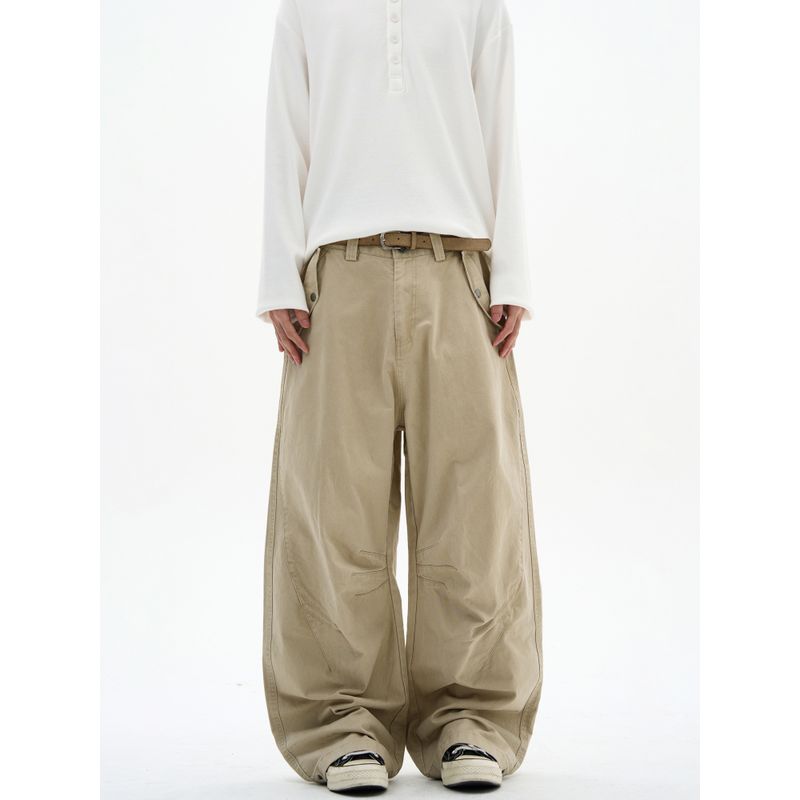 Kisko Melard Retro Deconstructed Washed Vintage Flared Cargo Pants Unisex Trendy Loose Straight Casual Pants