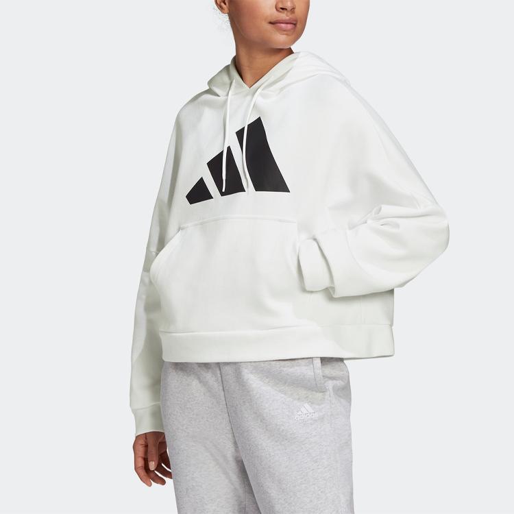 Adidas Colorblock Logo Sports Pullover Hoodie Women Tops White GC9168