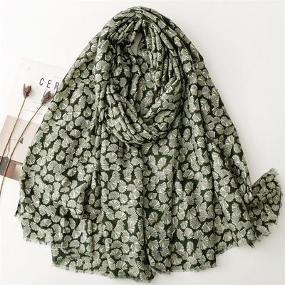 Fashion Winter Polka Ginkgo Floral Fringe Viscose Shawls Scarf Lady High Quality Print Soft Pashmina Stole Muslim Hijab 180*90Cm