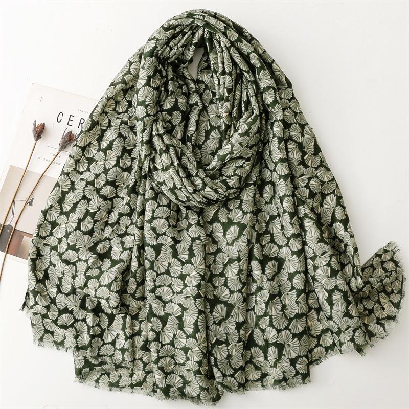 Fashion Winter Polka Ginkgo Floral Fringe Viscose Shawls Scarf Lady High Quality Print Soft Pashmina Stole Muslim Hijab 180*90Cm