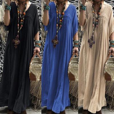 Damen V-Ausschnitt Kleid Maxikleid Fledermausärmel Oversize Lockerer Kaftan Ballkleid Kleid Vestido Robe Kleid