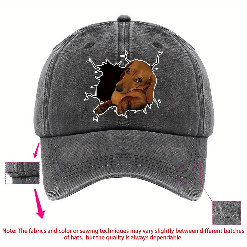 Wall Breaking Dachshund Graphic Baseball Cap Cotton Adjustable Casual Denim Outdoor Hat