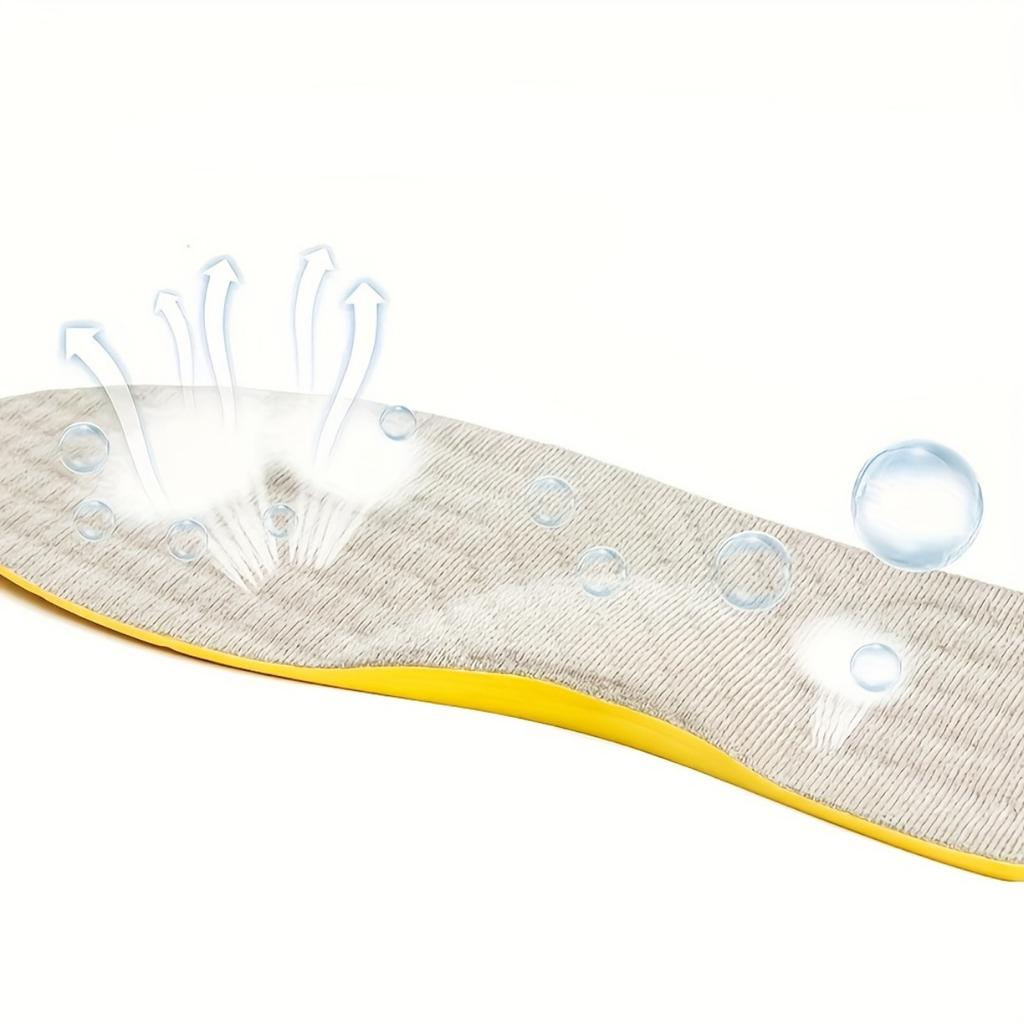 Ett par O-benskorrigerande inläggssulor för vuxna - Stötdämpande och andningsbar plug-in-design, med gula accenter och texturerad yta