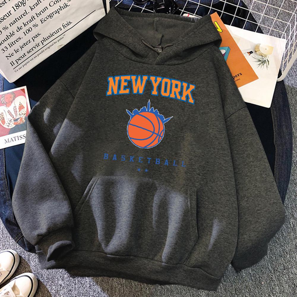 New York Basketbal Street Hip Hop Hoody Dámské Velké kapesní Streetwear Hip Hop Ležérní Mikina s kapucí Měkký fleece Volný Žena s kapucí