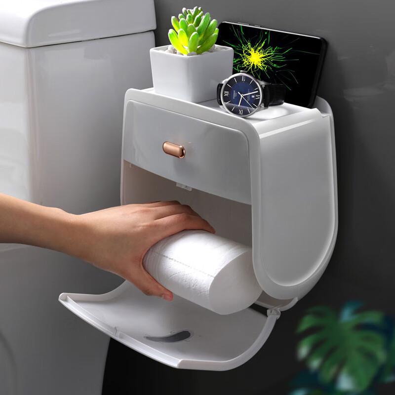 Wall-Mounted Double-Layer Bathroom Tissue Box with Storage