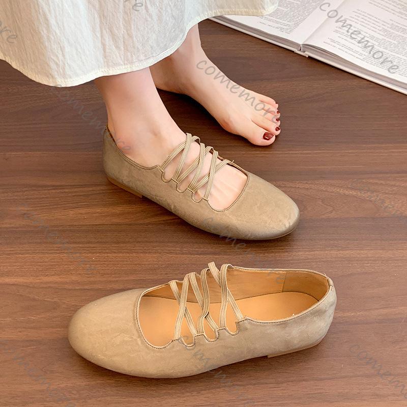 Fashion Comemore 2025 Autumn New Flat Cross Elastic Band Single Shoes Soft Sole Casual Slip On Ballet Style Solid Flats Shoes for Women