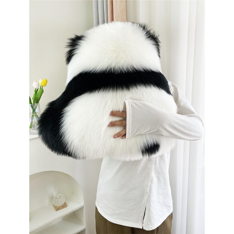 Black and White Plush Panda Hugging Pillow – Cute Bedside/ Sofa Cushion with Floral Design for Living Room or Bay Window