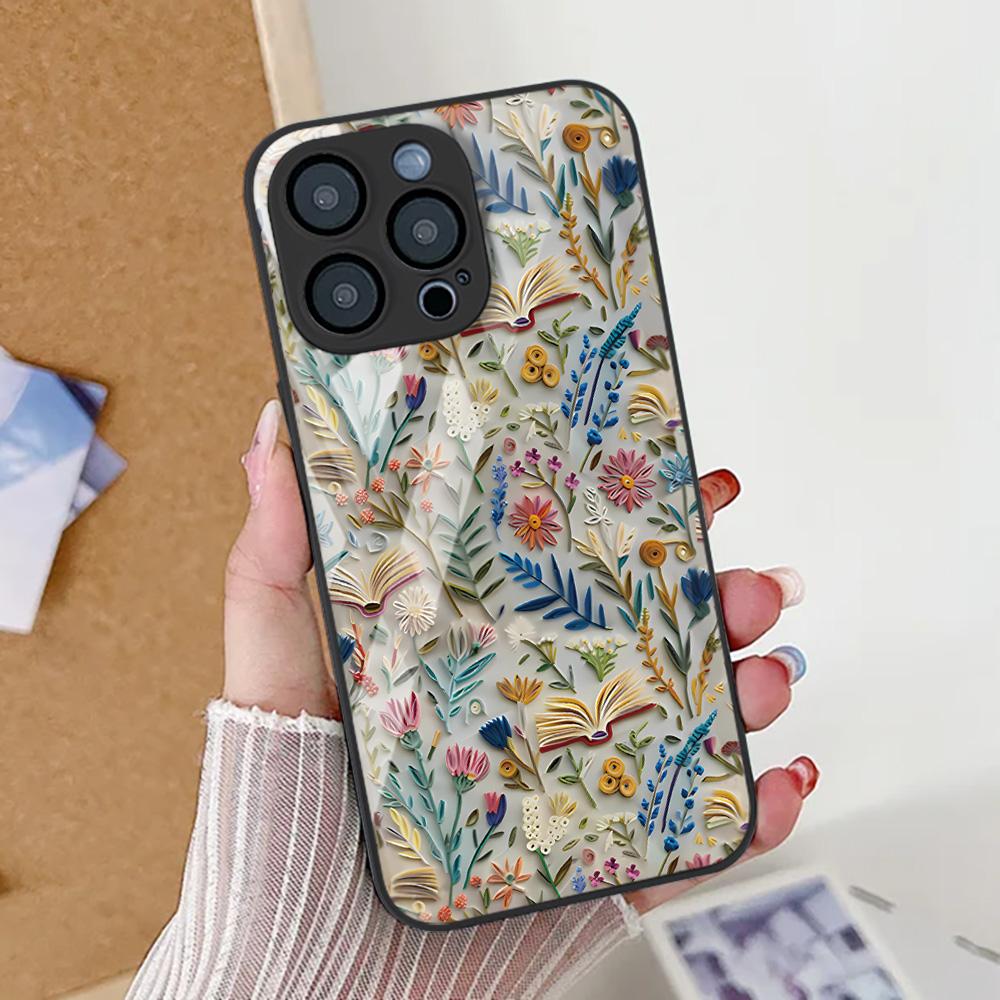 Flower Leaf Phone Case For iPhone 17 Pro Case iPhone 14 13 11 15 12 16 Pro Max 17 Air 16E SE 7 8 Plus XR Tempered Glass Cover