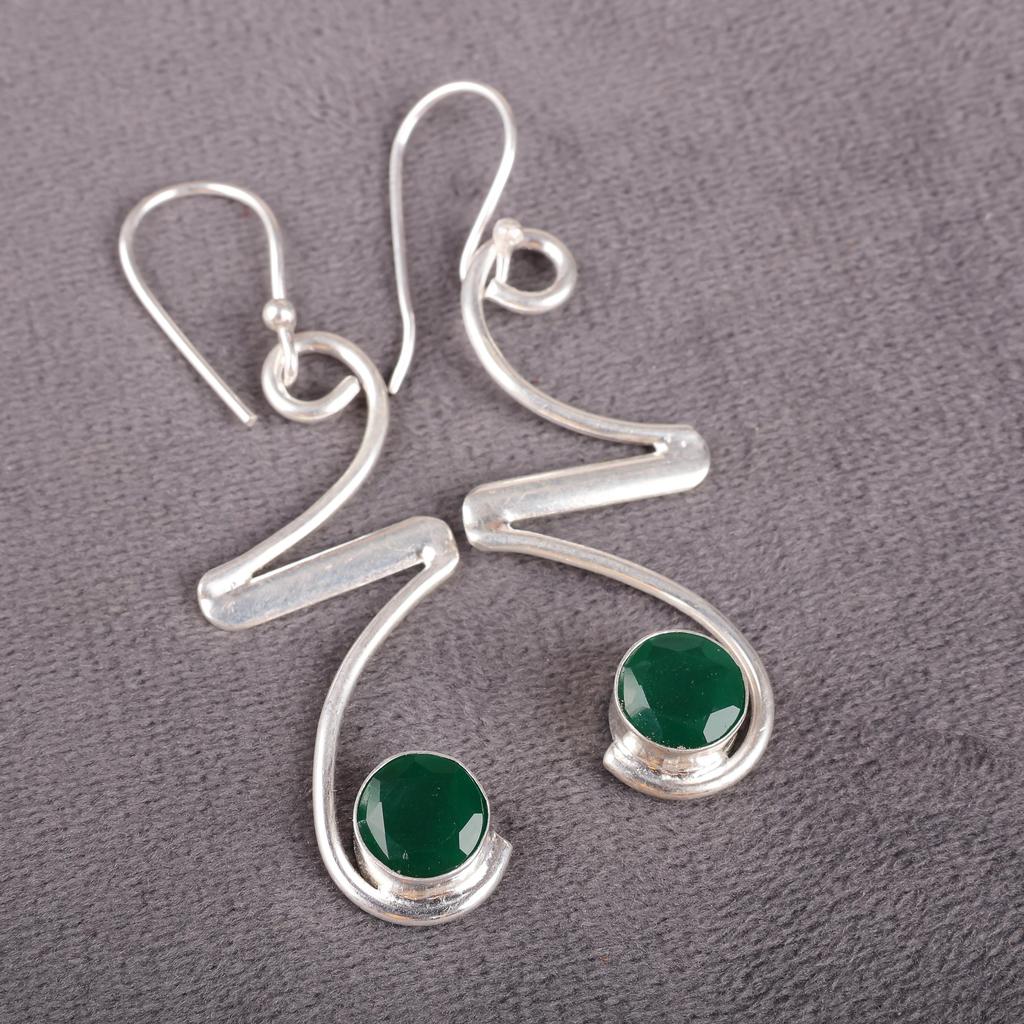 Green Onyx Earrings Handmade Gemstone Jewelry, 925 Solid Sterling Silver Earrings Unique Design Jewelry