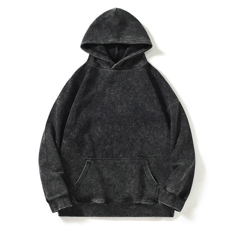 Retro Tie-Dye Distressed Velour Cotton Unisex Hooded Sweatshirt, 350g