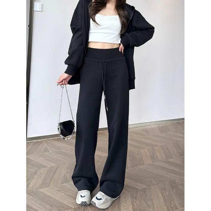 

2024 Осень/Зима Корейский Стиль Широкие Спортивные Штаны - Однотонные, Свободные, Прямые, Длина в Пол, Трендовые. XL