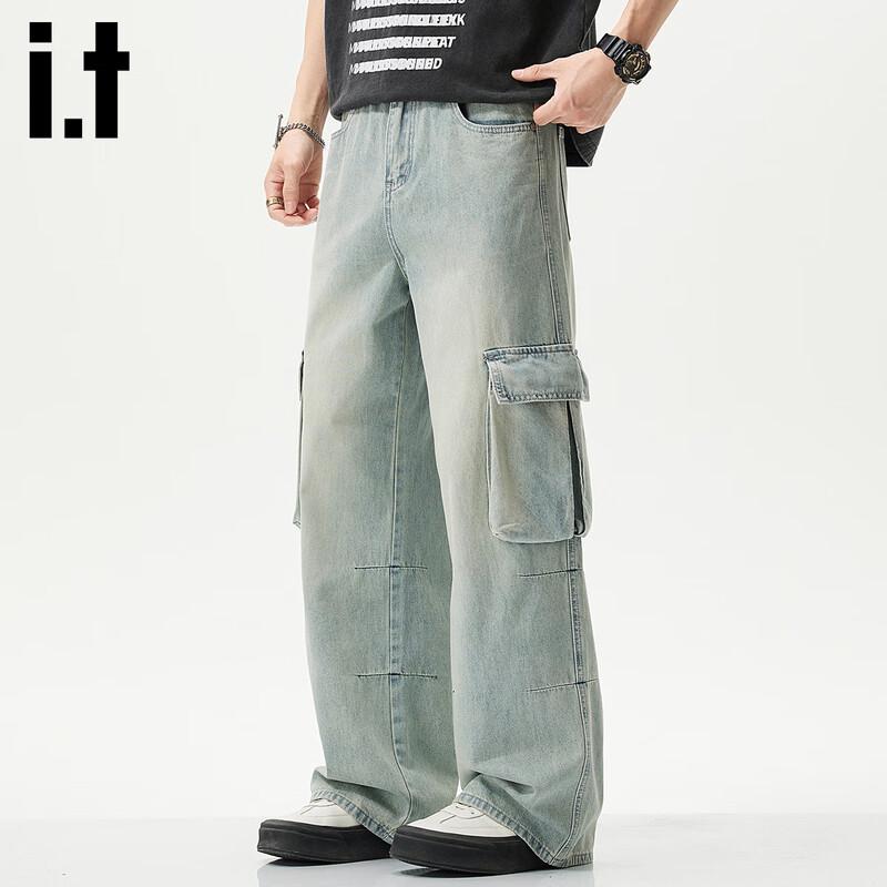 

izzue it Мужские джинсы карго из денима свободного прямого кроя 34