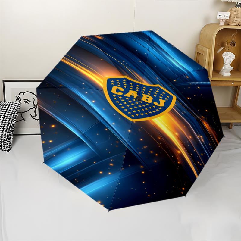 Club Atlético Boca Juniors Print Automatic Umbrella, 8 Rib Iron Frame, Plastic Handle, Suitable for Outdoor Travel &Daily , Ideal Gift