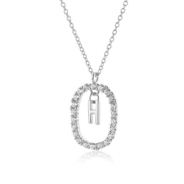 925 Sterling Silver Gold 26 Letters A -Z Alphabet Initial Long Chain Necklace Ovals Luxury Jewelry Crystal Cz Choker