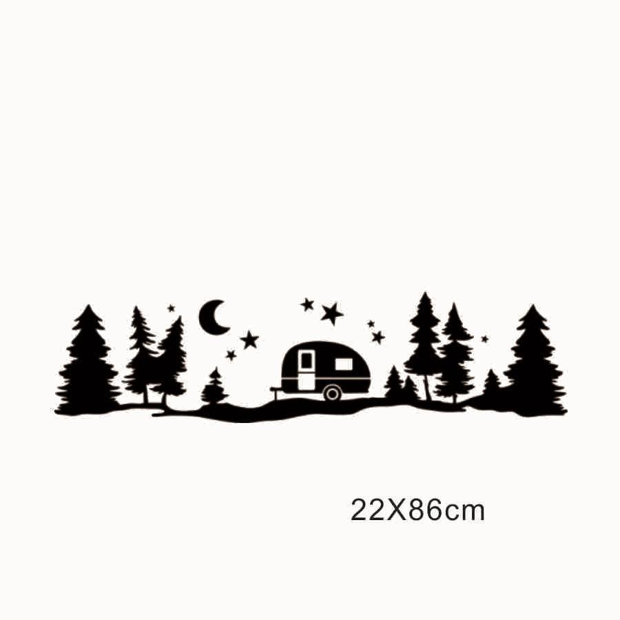 Nová 86x22cm Kempingová RV Samolepka Obtisk Ozdoba Hvězda Měsíc Strom Styl Obytného vozu Univerzální