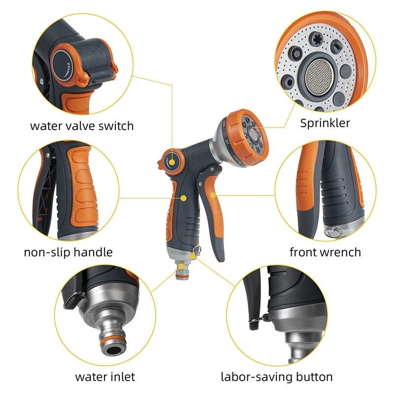 Hose Water Spray Gun Adjustable Car Wash Hose Garden Spray Travel-friendly High Pressure Gun Sprinkler Nozzle 8 Pattern Water Jet