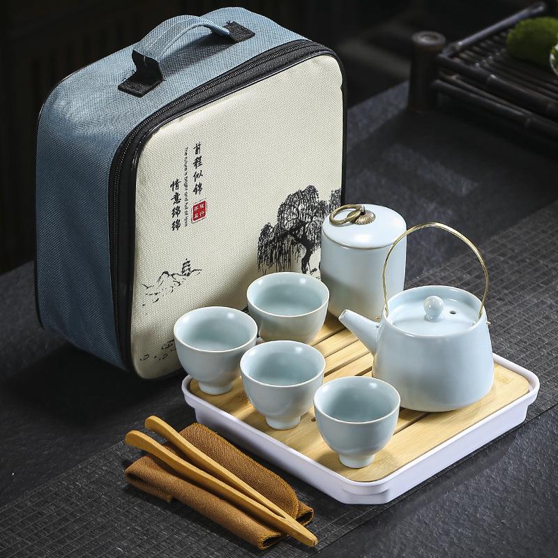 Travel tea set Ge kiln Ru kiln set tea tray home wedding opening real estate souvenir