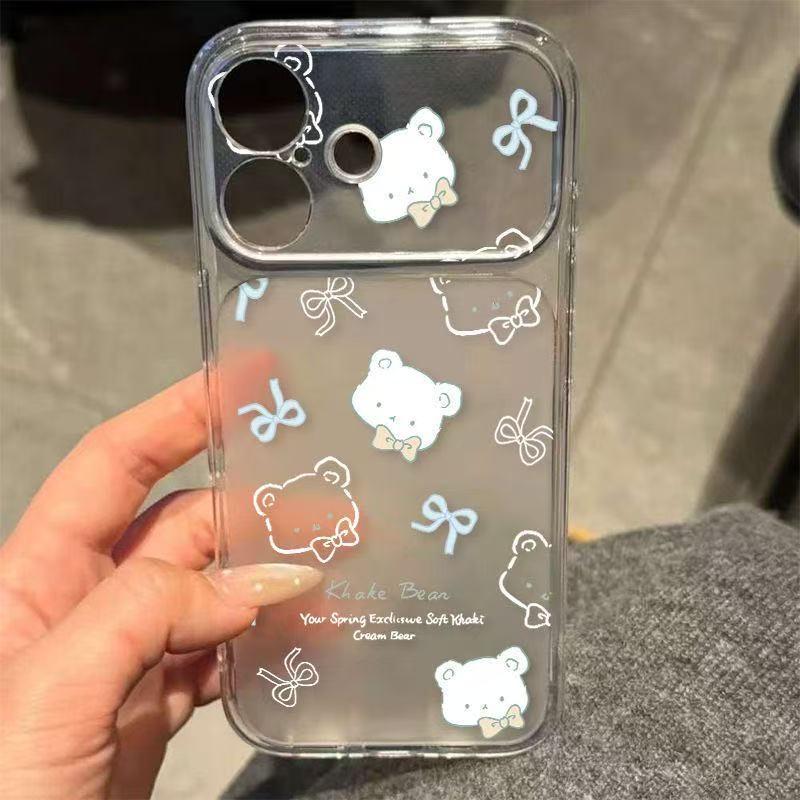 

Light Blue Bow & White Cat Compatible Phone Case for Apple 11/12/13/14/15 Pro Max with Large Window iPhone 15