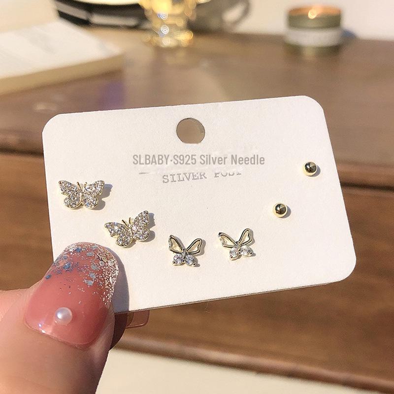 Asymmetric Swan & Snowflake S925 Silver Needle Earrings with Cat's Eye Stone - Korean Style for Women & Students