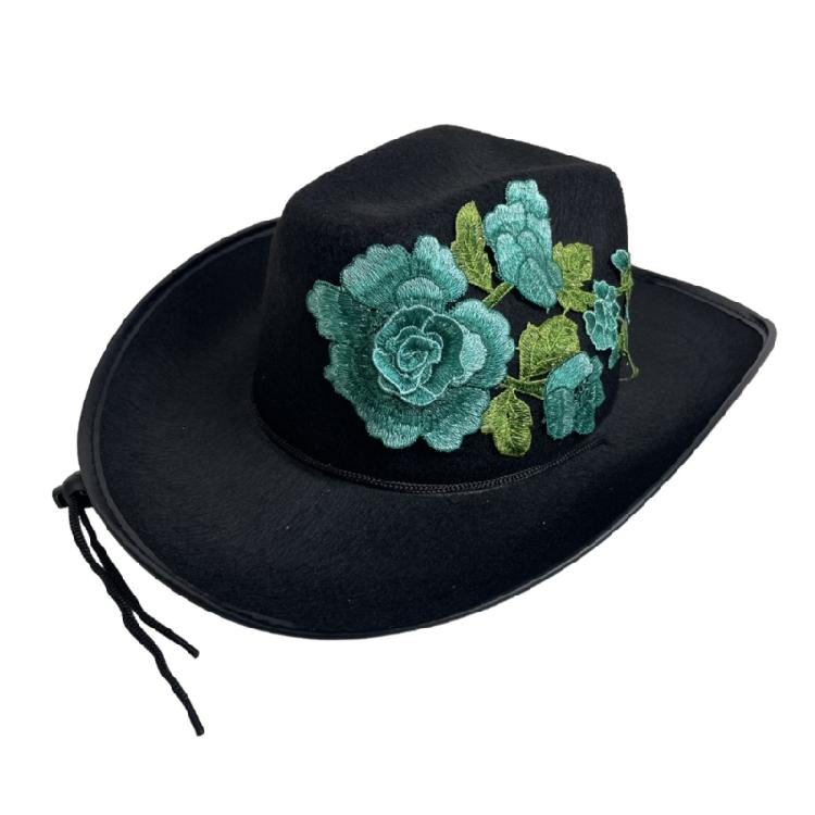 Western Embroidery Flower Hat for Halloween Event Hat Costume Accessory Nightclub Hat Headwear Carnivals Panama Hat