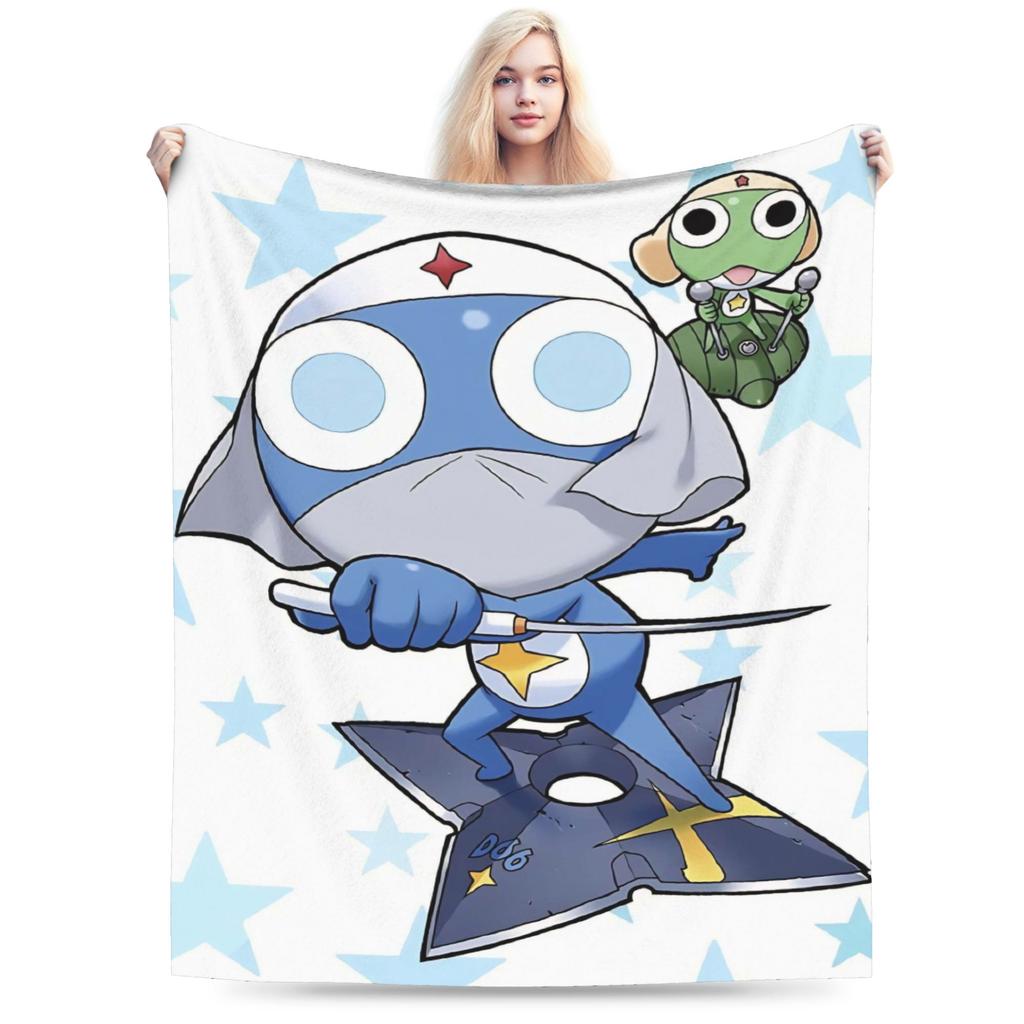 Anime Keroros Frog Blanket Soft Graphic Plush Throw Blanket For Students Outdoor Flannel Bedspread Bed Cover