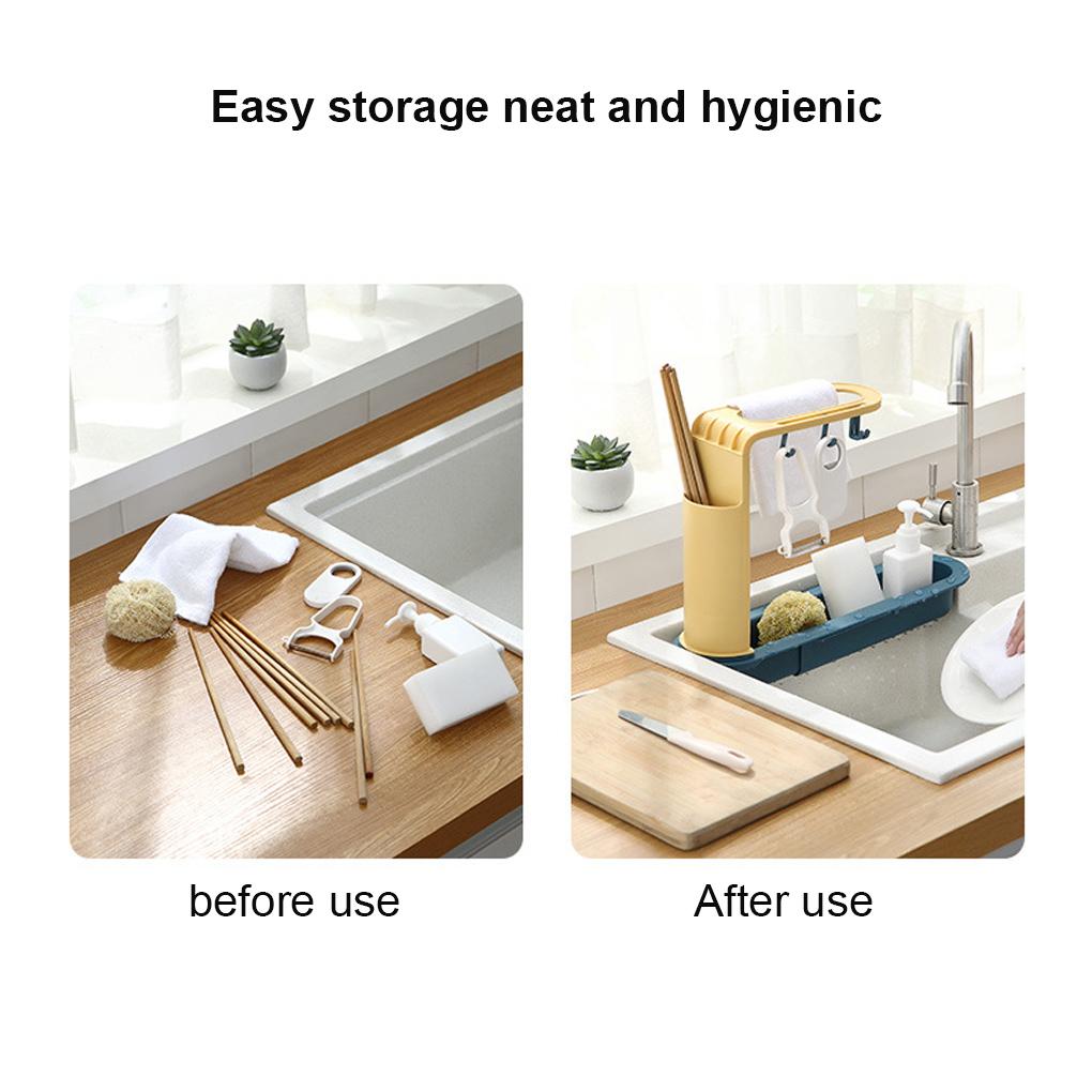 Sink Storage Shelf Hollow Sponge Drain Holder Rack Adjustable Plastic Kitchen Organizer