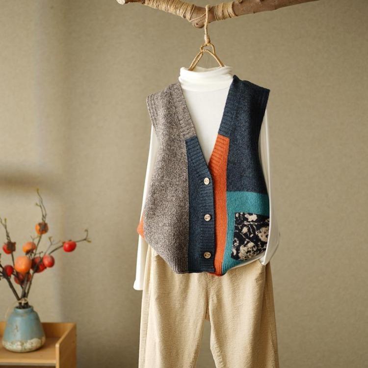 Women Fashion Retro Knitted Vest Cardigan Loose Small Sweater Tank Top Female Autumn Winter 2026 Outwear Design Sense