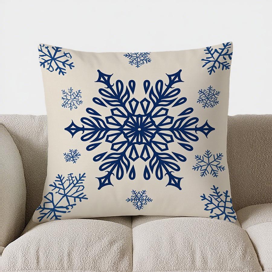 Home Decor Blue Christmas Trees And Snowflakes Pillow Cover Pattern Cushion Cover Suitable For Sofa Bedroom Car Pillow Cover