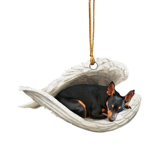 

Собака спит в крыльях ангела, 2D плоское украшение, подвеска для зеркала заднего вида автомобиля, сувенир в память о питомце для рождественской елки, аксессуары для интерьера автомобиля B