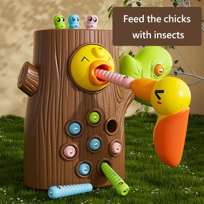 Juguetes de comida para insectos tallados en madera para niños, juegos educativos de control de plagas magnéticos, material PP duradero con insectos coloridos, adecuado para niños de 3 a 6 años.
