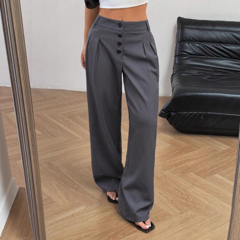 Dámské neformální kalhoty na knoflíky v americkém retro designu Dámské široké kalhoty s řasením pro dojíždění