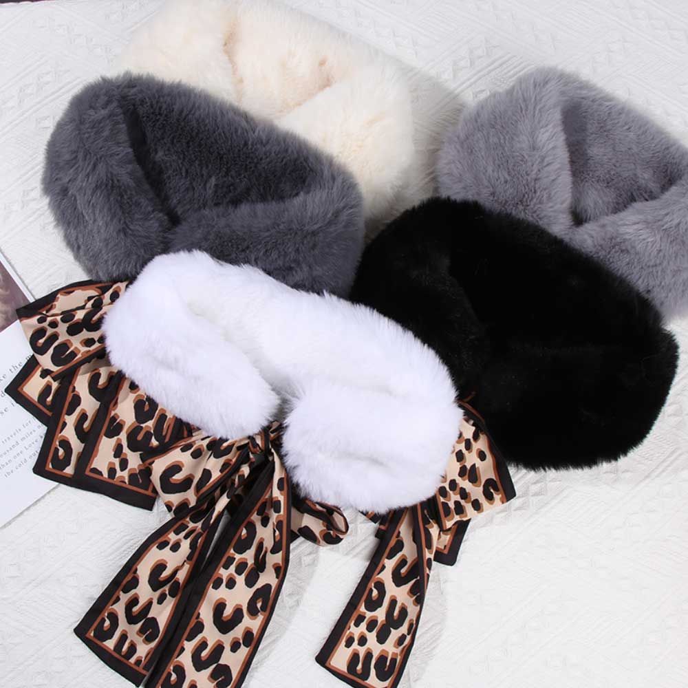 Cold Weather Warmer Neck Warmer Warmer Shawl Leopard Ribbons Plush Faux Fur Collar Scarf