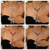 Exaggerated Atmospheric Crystal Necklace Earrings Set, Bridal Wedding Alloy Set Chain Women'S Accessories