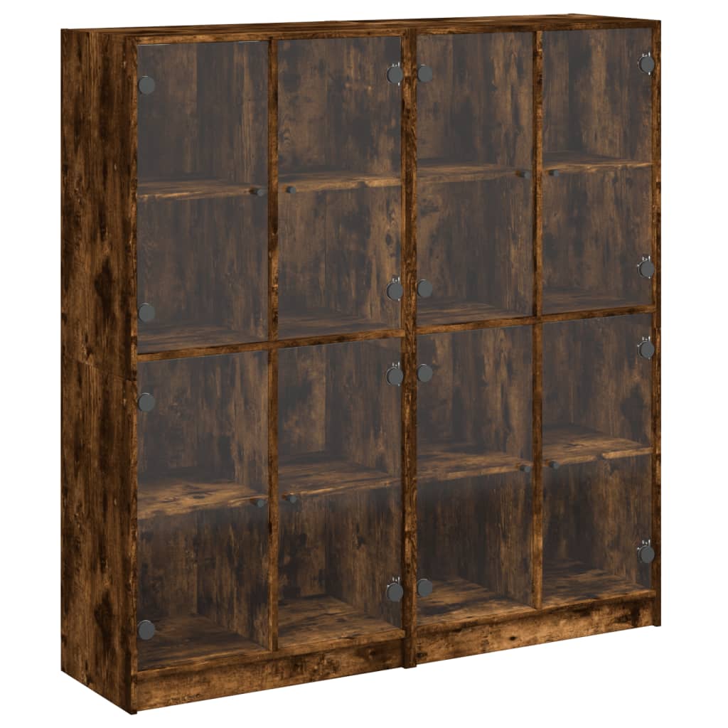 Bookshelf with Doors Smoked Oak 136 X 37 X 142 Cm Engineered Wood
