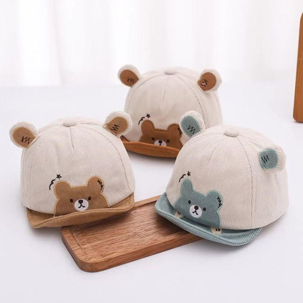 Cartoon Bear Baby Sunhat Wide Brim Newborn Flat Cap Solid Color Infant Bucket Hat Toddle
