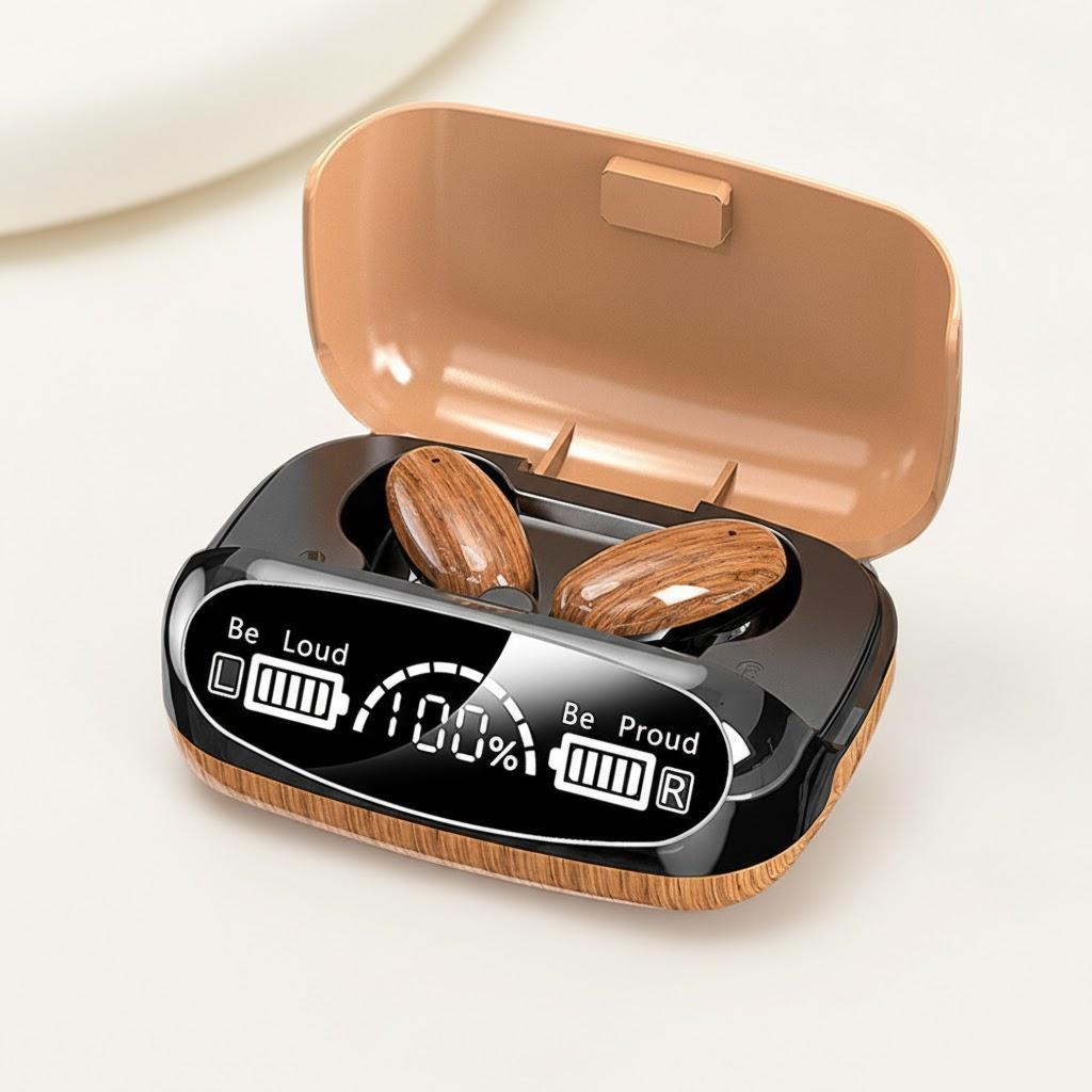 

Fashion TWS Wireless Bluetooth 5 2 Wood Grain Sport Headphones HD LED Display Touch Control Stereo Headset червоний