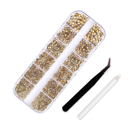 1 Set 12 Grids Nail Art Rhinestone Kit with Storage Box Drill Pen Tweezers Glass Flatback Rhinestone DIY Nail Design Crafting Decoration Fake Gems
