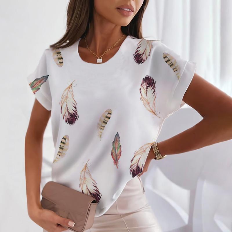 Lady's three-color simple Harlekuku style short-sleeved fashionable loose-fitting large-size women's blouse