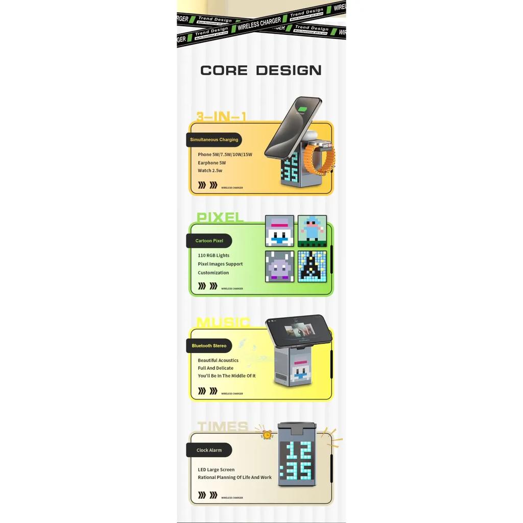 6 In 1 Magnetic Wireless Charger Stand Bluetooth Speaker Alarm Clock For Magsafe IPhone 16 15 14 Pro Max Airpods Pro Apple Watch